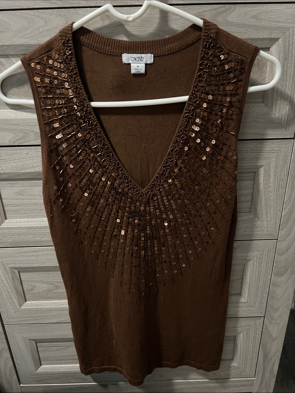 Cache Brown Sequin V-Neck Tank